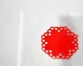 10 Paper Doily Stickers Envelope Seals Red Valentine