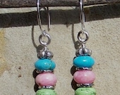 Gaspeite, Rhodochrosite, Turquoise Handcrafted Artisan Sterling Silver Earrings