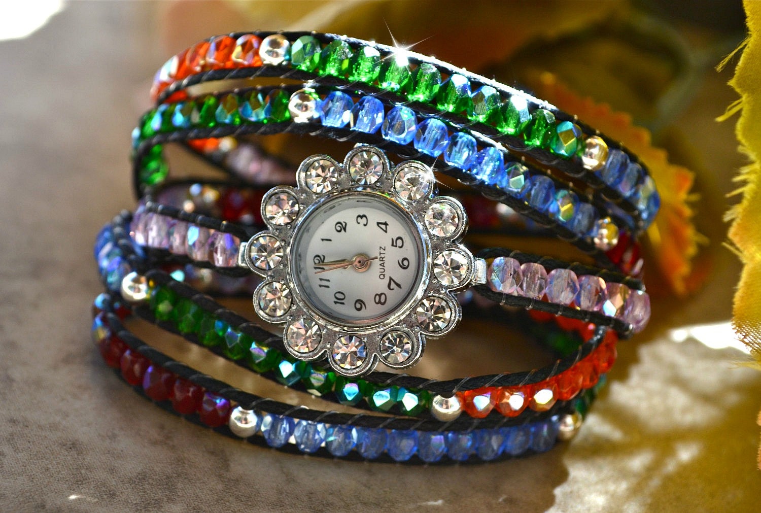 Colorful Glass Bead Wrap Watch