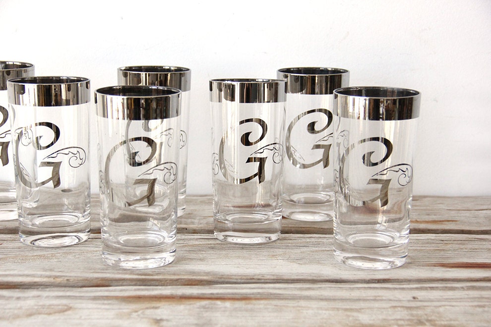 Set of Cocktail Glasses with Monogram "G" (Set of 8)