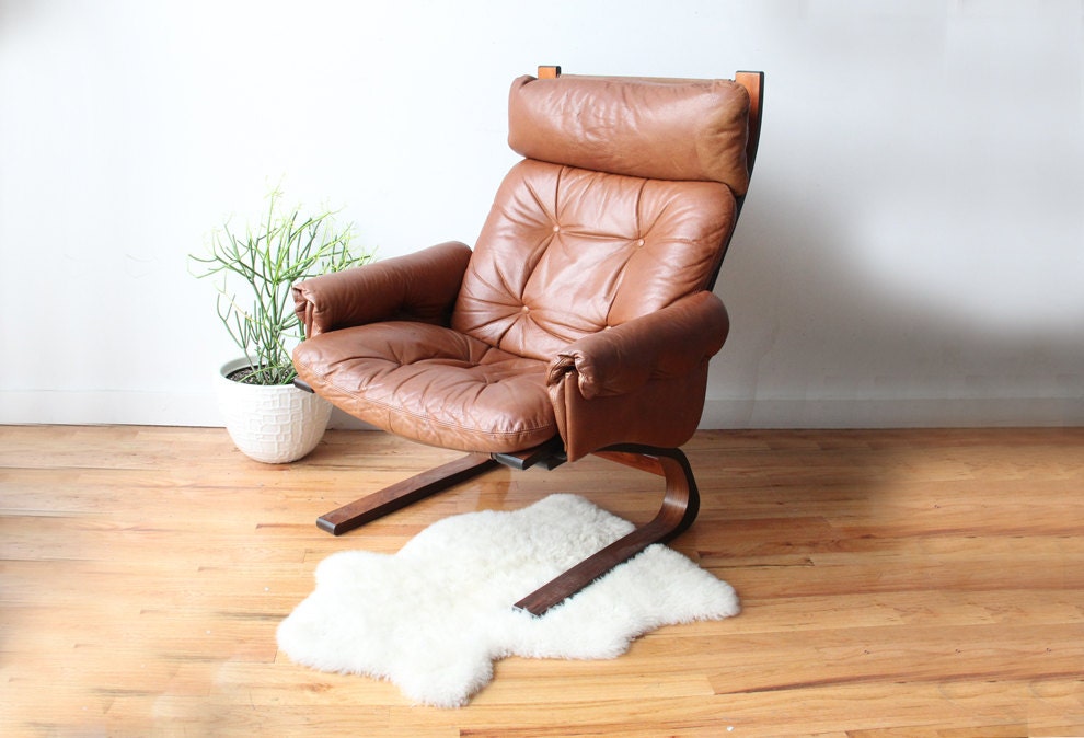 Rybo Rykeen Leather & Rosewood Chair.  Made in Norway
