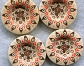 Chocolate Brown Pattern Buttons Decorated Funky Wooden Buttons 23mm (1 inch) Set of 4 /BT197