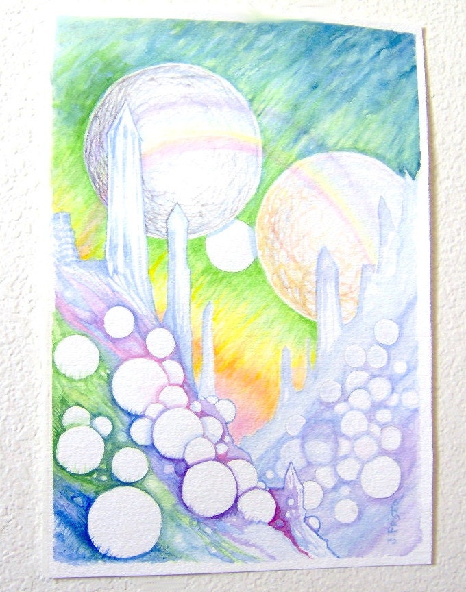 Planet Of The Orbs Original Watercolor Painting