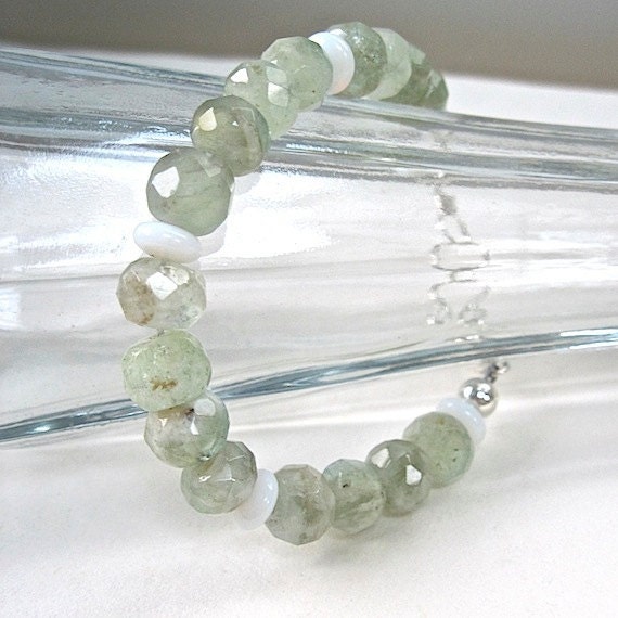 Aquamarine Sterling Silver Bracelet Faux Moonstone, Pale Green Gemstones