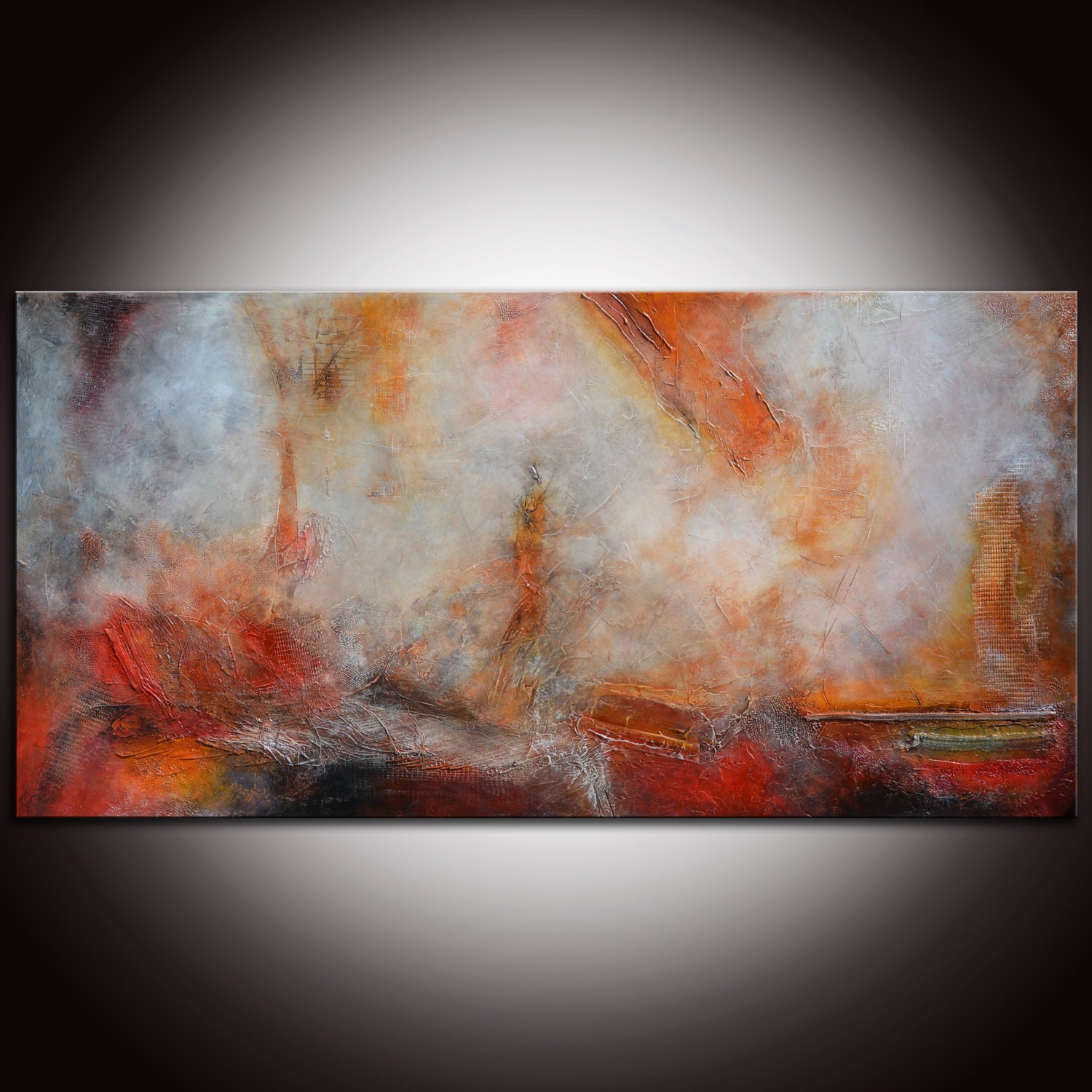 Original Red Large Painting, Abstract Painting Textured , Textured Original Painting, Orange Red Painting by Andrada - 30x60