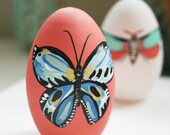 One Butterfly Egg - Coral with Blue Butterfly