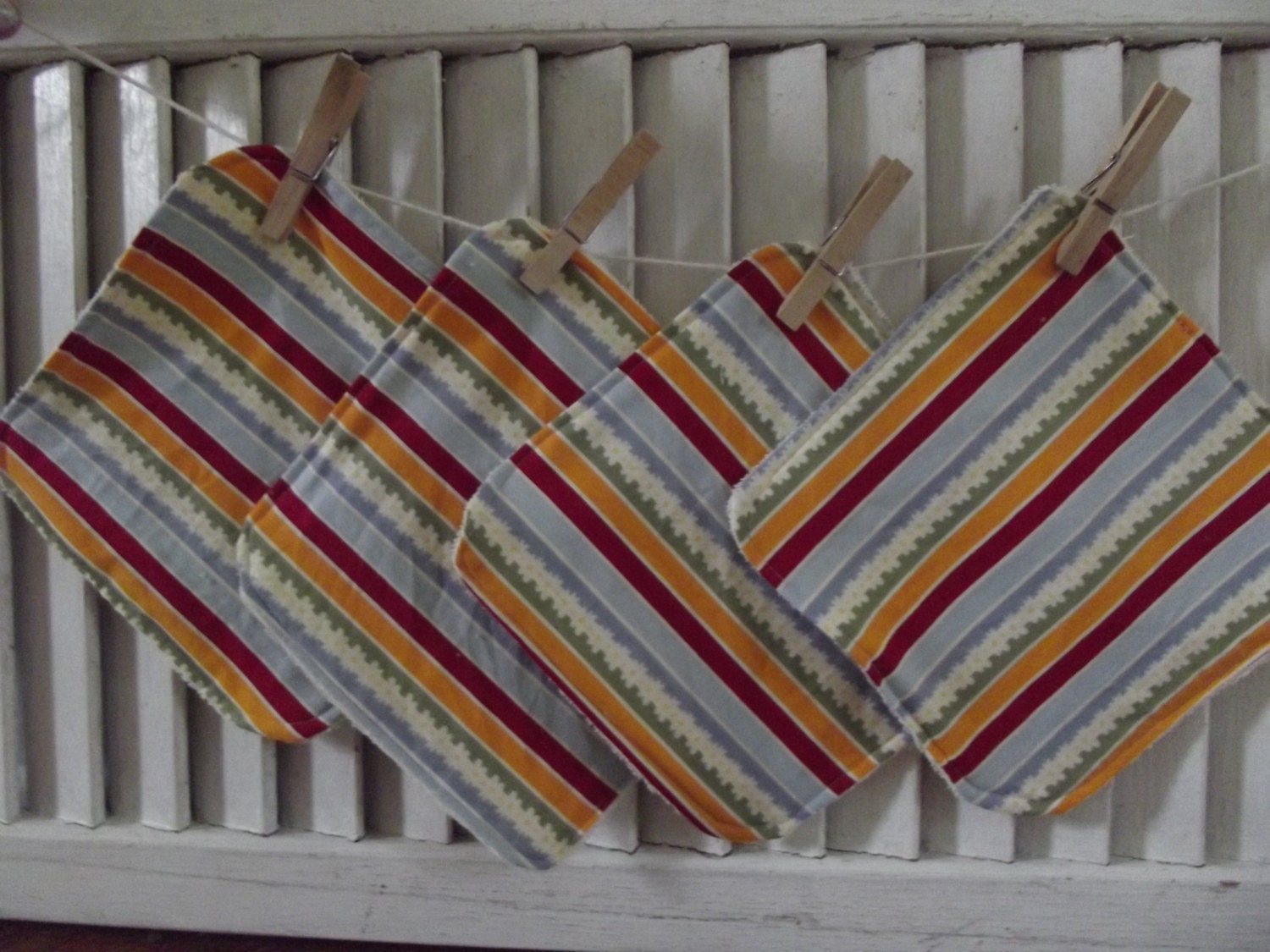Set of 4 Summer Striped  Print  Wahcloths, Reusable Wipes, Napkins