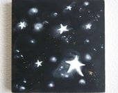 My Midnight, Original painting, stars, moon, midnight, baby and kids decor, housewares, black and white