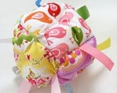 Jumble Ball Sensory Baby Block with rattle and ribbon tags - Spring Baby Girl