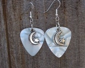 Moon and Star Charms with White Guitar Pick Earrings