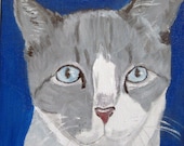 Gray and White Cat Painting