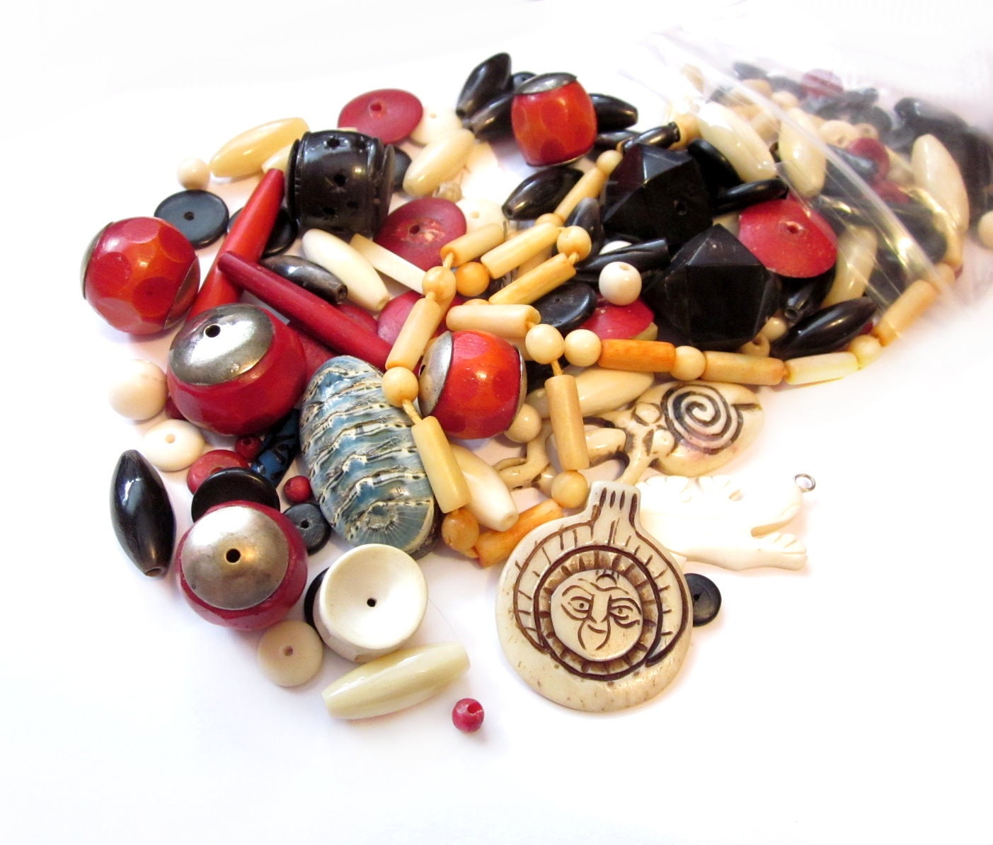 Huge Destash Lot, Salvaged Bone / Wood Beads