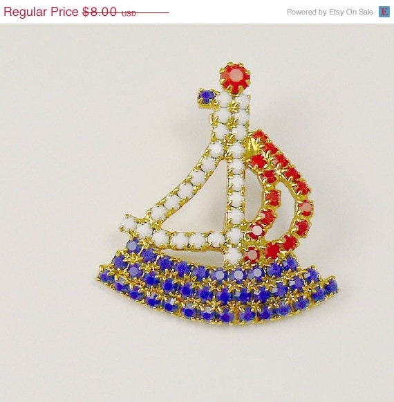 Vintage Rhinestone Sailboat Brooch