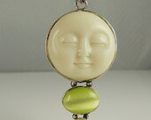 Vintage Sterling Silver Celestial Moon Face Pendant