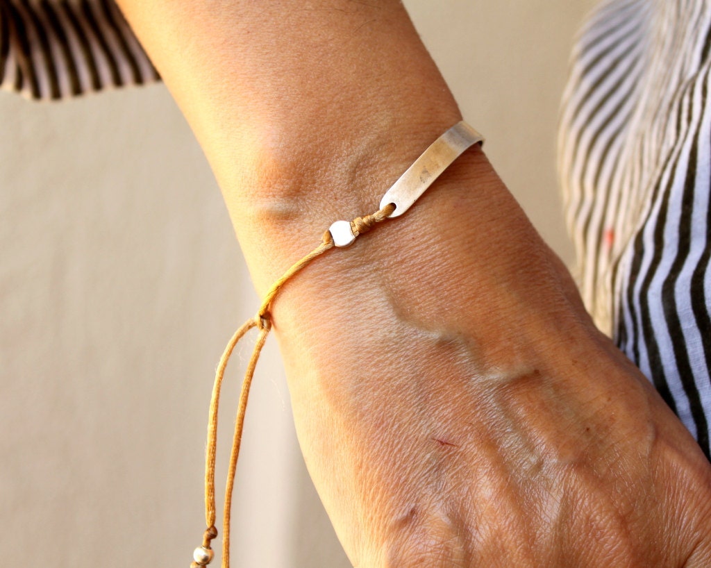 ANGELA - Half Bangle Cuff with Golden Satin Cord Sterling Silver