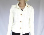 Vintage 70s  Cable Knit Cardigan Sweater.  Small