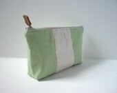 Color Block Bag, Linen Make Up Bag in Pistachio Mint and Metallic Silver Linen, Small Bag, Linen Clutch Bag, Purse, Women