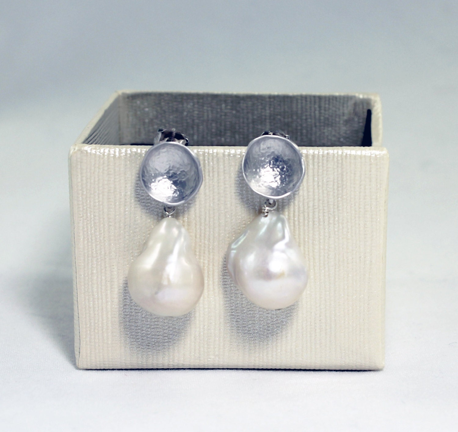 Baroque Pearl Matte Silver Dangle Earrings