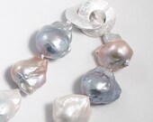 Baroque Pearl Statement Necklace White Peach Silver