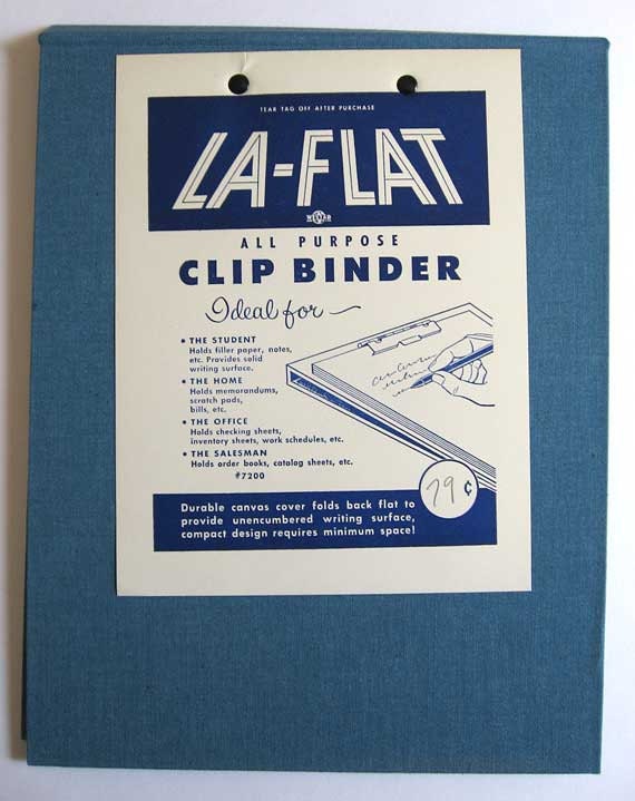 Vintage 1970's Denim Blue Canvas Cover LA-Flast Clip Binder Notebook w Original Label