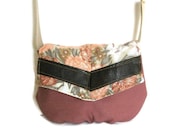 date // dusty rose pink canvas - vintage floral print - brown vegan leather // small crossbody bag - adjustable strap