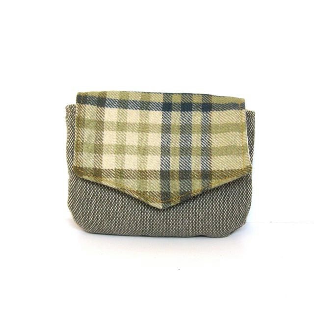 travel clutch // green brown tweed - blue green wool plaid // cosmetics bag with mirror - makeup bag