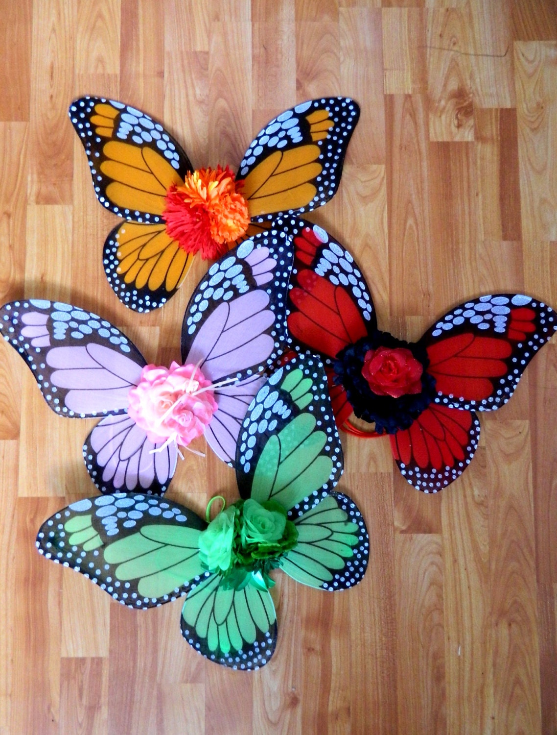 Monarch Butterfly fairy wings ( sold by the pair ) Pink, and Green Butterfly wings for girls teaparty