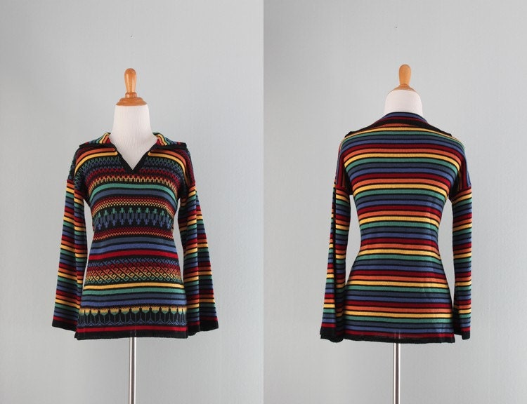 Vintage Sweater / 1970s Bold Striped Sweater / 70s Tunic Sweater