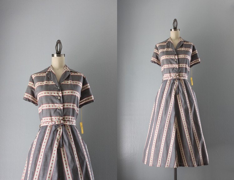 1940s Dress / Vintage 40s Cotton Day Dress / Unworn with Tags 40s 50s Dress