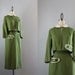 1950s Suit / Vintage 50s Peter Pan Collar Suit Set / Green Linen Fifties Suit