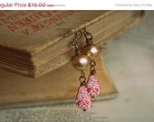 ON SALE Carved coral and gold rose vintage earrings.