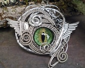 Gothic Steampunk Wing Evil Cat Eye Pendant