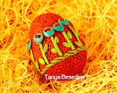 Ukrainian Easter Clay Egg Pysanka Blue Bell by Tanya Besedina
