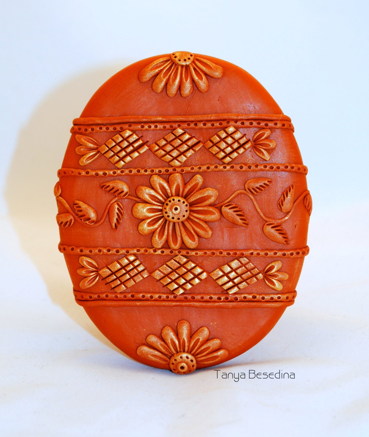 Spring Flowers Pysanka Easter Egg Clay Tile Relief by Tanya Besedina