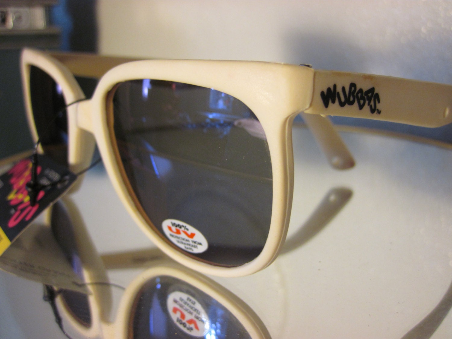 Deadstock Vintage Oversized Wayfarer Foster Grant Sunglasses - White - Blue Mirrored Lenses