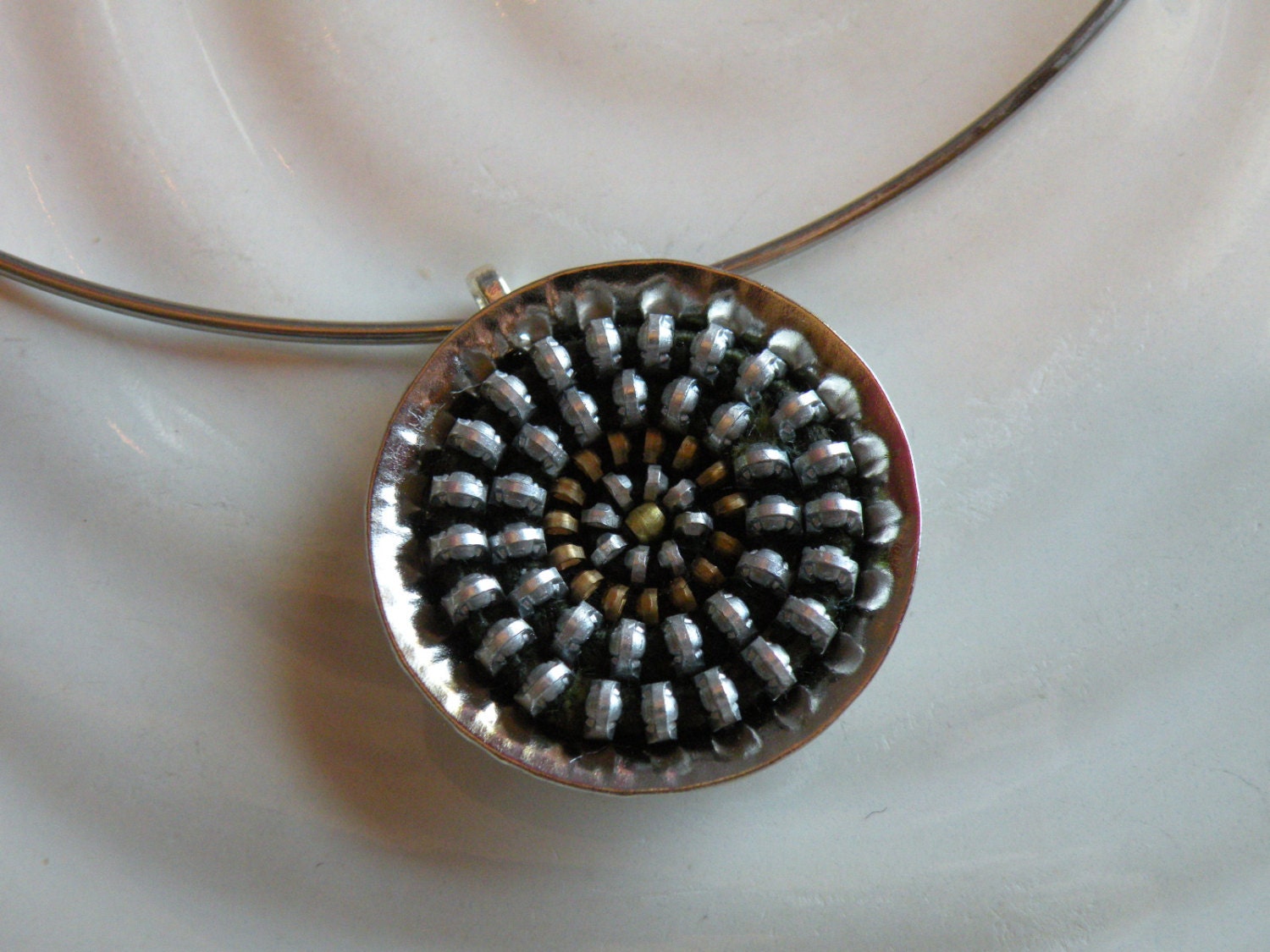 Silver Swirls Recycled Zipper Necklace