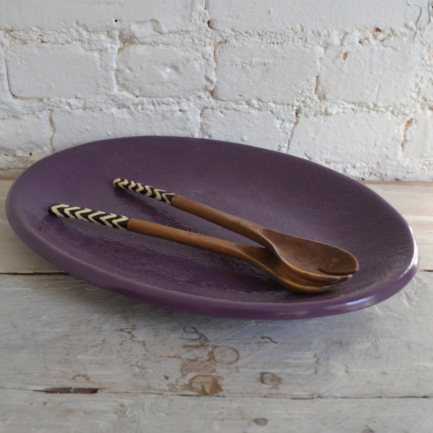 Purple Serving Platter   - large oval platter - stoneware - Wobbly Plates Series