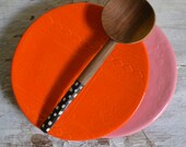 2 Breakfast Plates - Orange and Pink - 2 small plates - Wobbly Plates Series