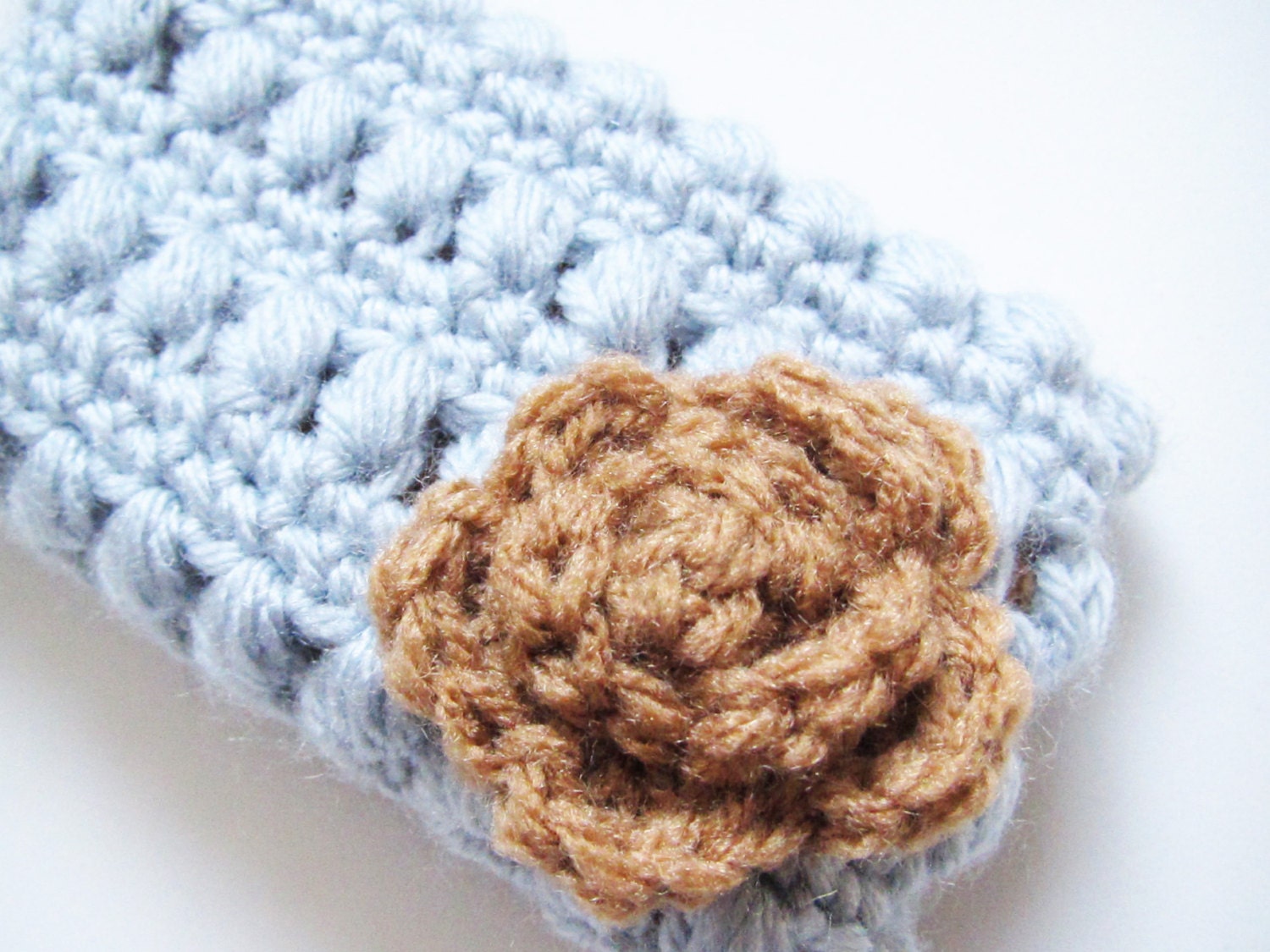Kawaii crochet - Slate Blue with brown flower - coin purse - mini wallet