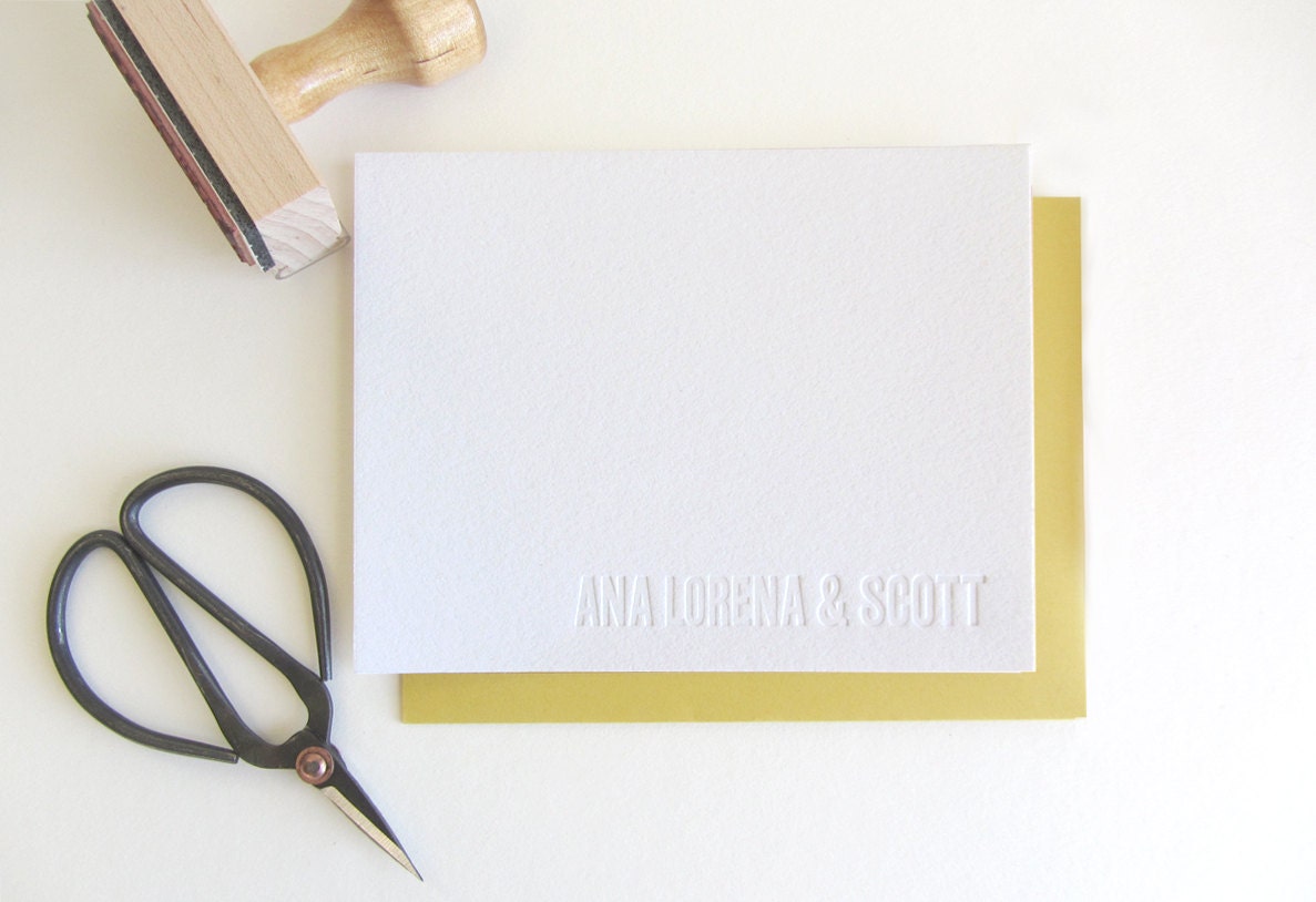 Letterpress Blind Impression Customized Stationery Set (helvetica condensed, upper case) - 50 Qty
