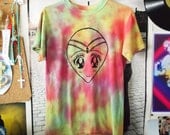 B E L I E V E // Rainbow Pastel Tie Dye SAILOR MOON ALIEN Head Anime Shirt, S