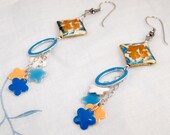Cloisonee Charm Summer Bright Long Dangle Earrings Handmade Jewelry