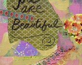 You Are Beautiful, Inspirational Collage Wall Art, Boho Collage