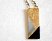 Geometric hand painted pendant - gold black grey