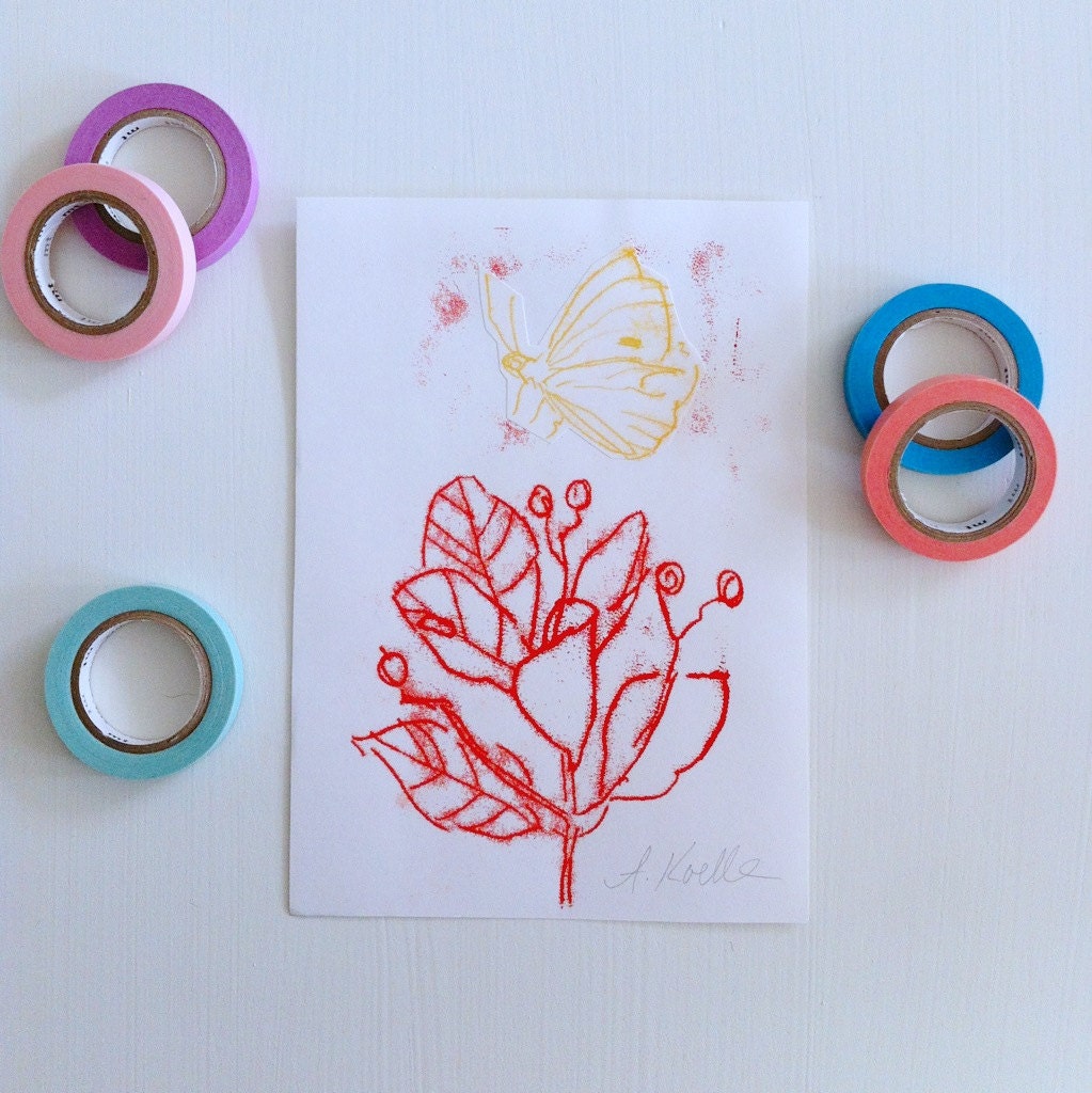 Small botanical transfer monotype, original print