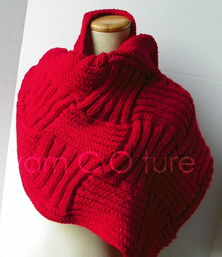 The Basketweave Textured Cowl / Shorter Version - In RED
