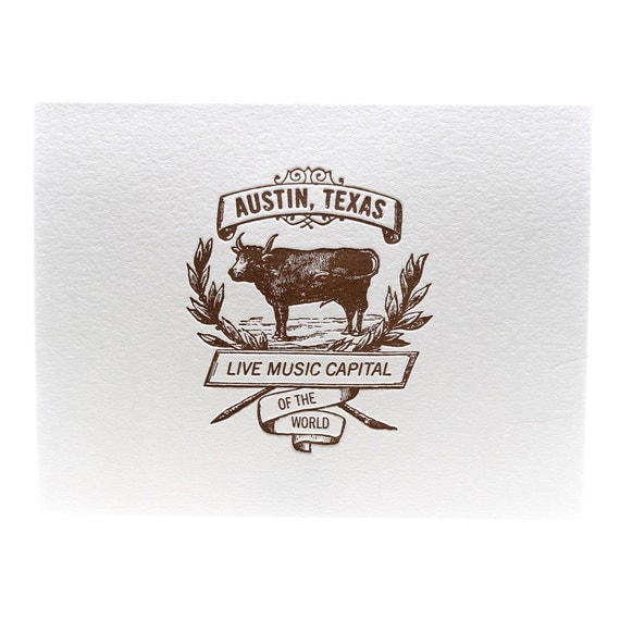 Austin Live Music Cow Card in Brown