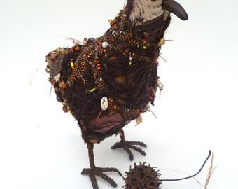 Brown bird I, fiber art soft sculpture