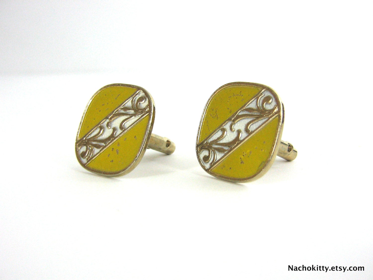 1960s Mens Cufflinks Yellow Enamel Hip Style
