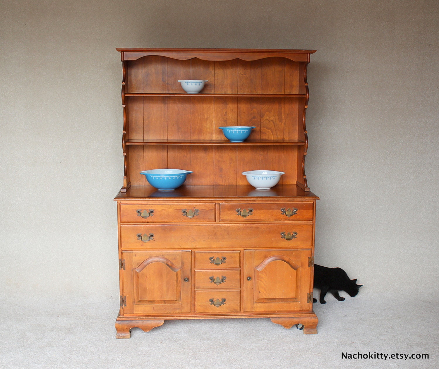 Maple Sideboard China Cabinet 1950s Kitchen Decor